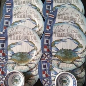 16pc Melamine Collectible Blue Crab Maryland Nautical Seafood Plates /roumlade